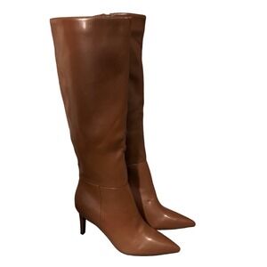 Easyfox Women Brown Leather Pointed Toe Stiletto Knee High Boots Size 9.5